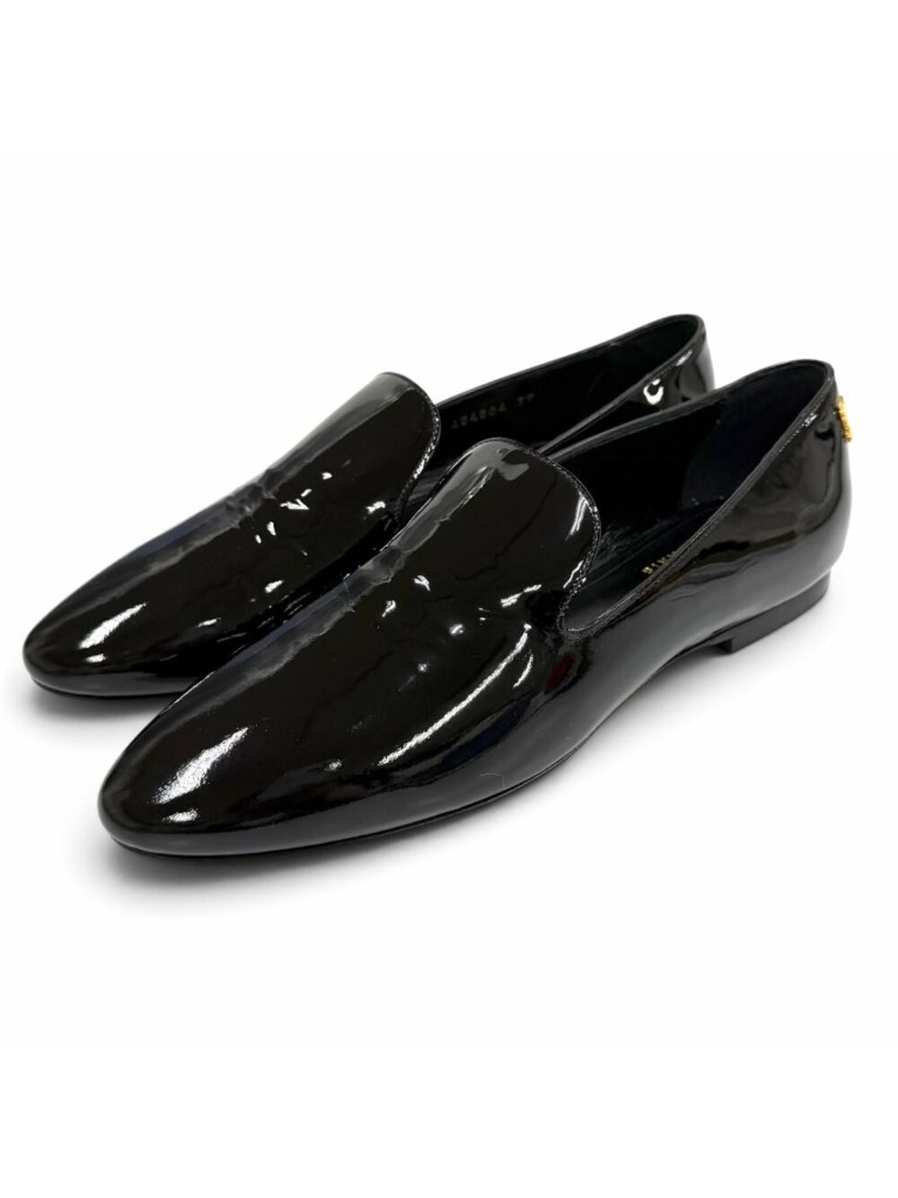 Saint Laurent Paris YSL Logo Patent Leather Loafers Black Gold